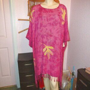 Vtg Wild Woman Batik Mumu Kimono Tunic Dress Caftan Flowy Artsy Lagenlook 3X 4X